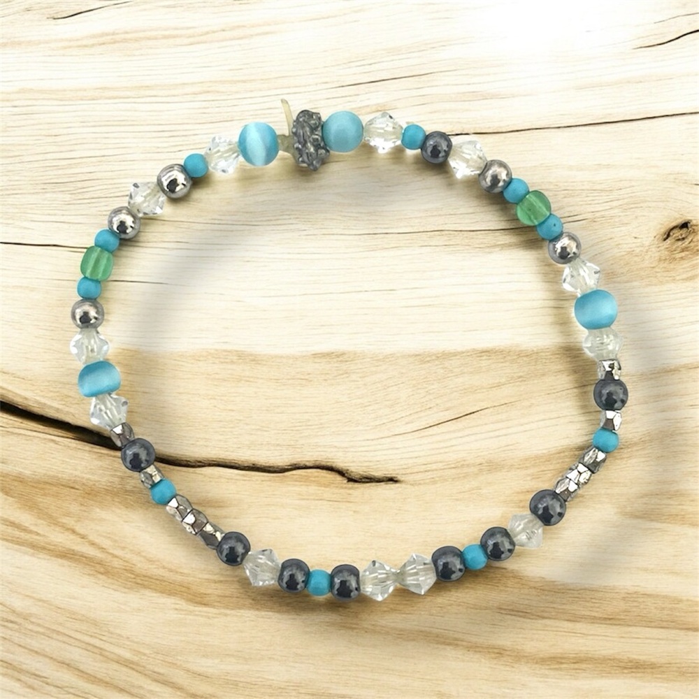 Vintage Glass Carved Crystals Recycled Beaded Bracele